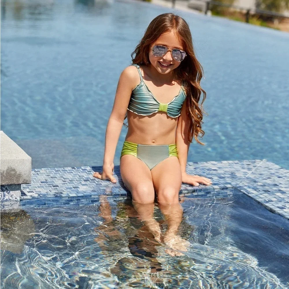 PQ Swim Atlantic Serena Kids Bikini Set - Green and Yellow Sz 8 88$